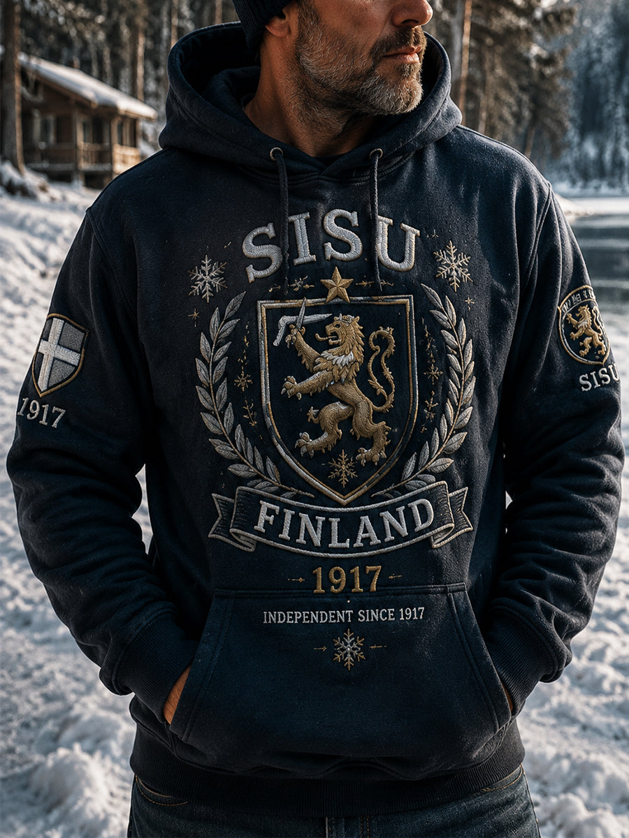 Miesten retro suomalainen itsenäisyyspäivän pitkähihainen huppari