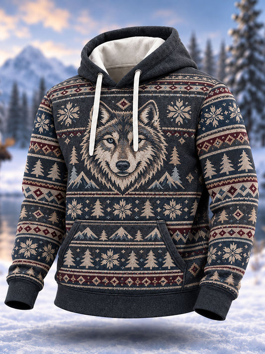 Herrens vintervarg Print Casual Hoodie Print