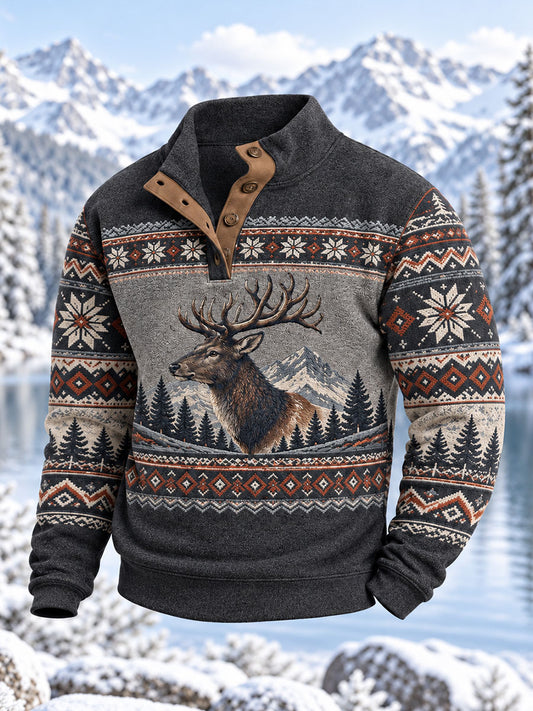 Mäns vinter hjort Print Casual Pullover