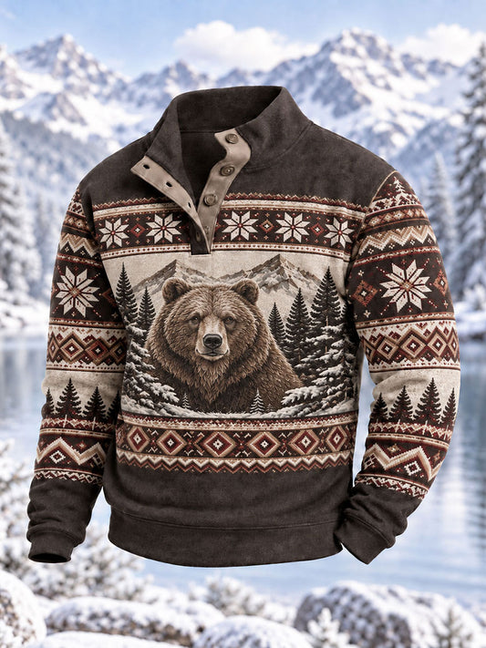 Herrens vinterbjörn Print Casual Pullover