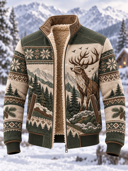 Herrens nordiska skogsdjur tryckt Fleece-Lined Jacka