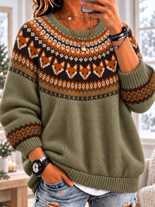 Damsweater med nordisk inspiration, höstig rävbrodyr och luddig rundhals