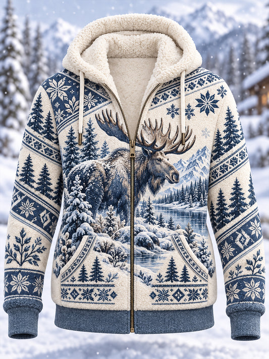 Kvinnors Nordiska Skogsdjur Fleece-Lined Hoodie-Line