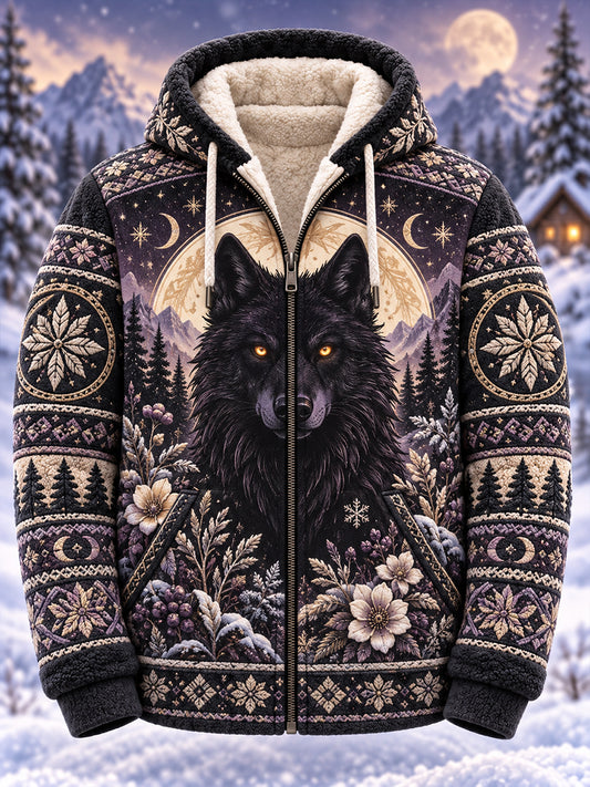 Herrens nordiska skogsdjur utskrift Fleece-Lined Hoodie Jacka