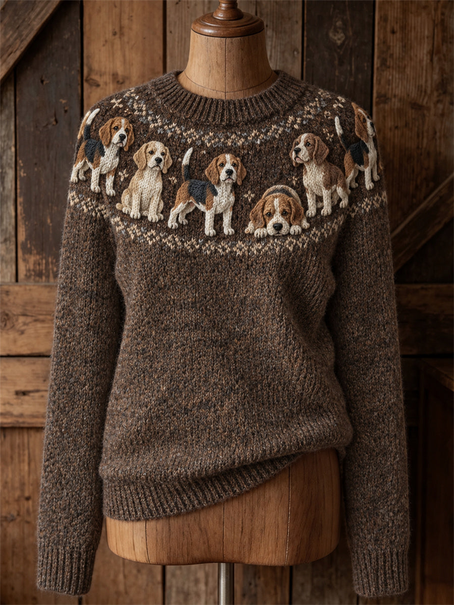 Damtröja med rund hals och vintage-mönster av beagler från Yoke Isle