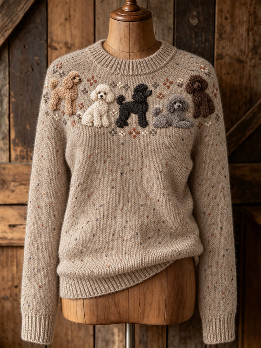 Kvinnlig söt hundvalpsdesign, avslappnad tröja med långa ärmar