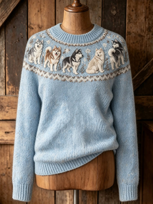 Kvinnlig söt hundvalpsdesign, avslappnad tröja med långa ärmar
