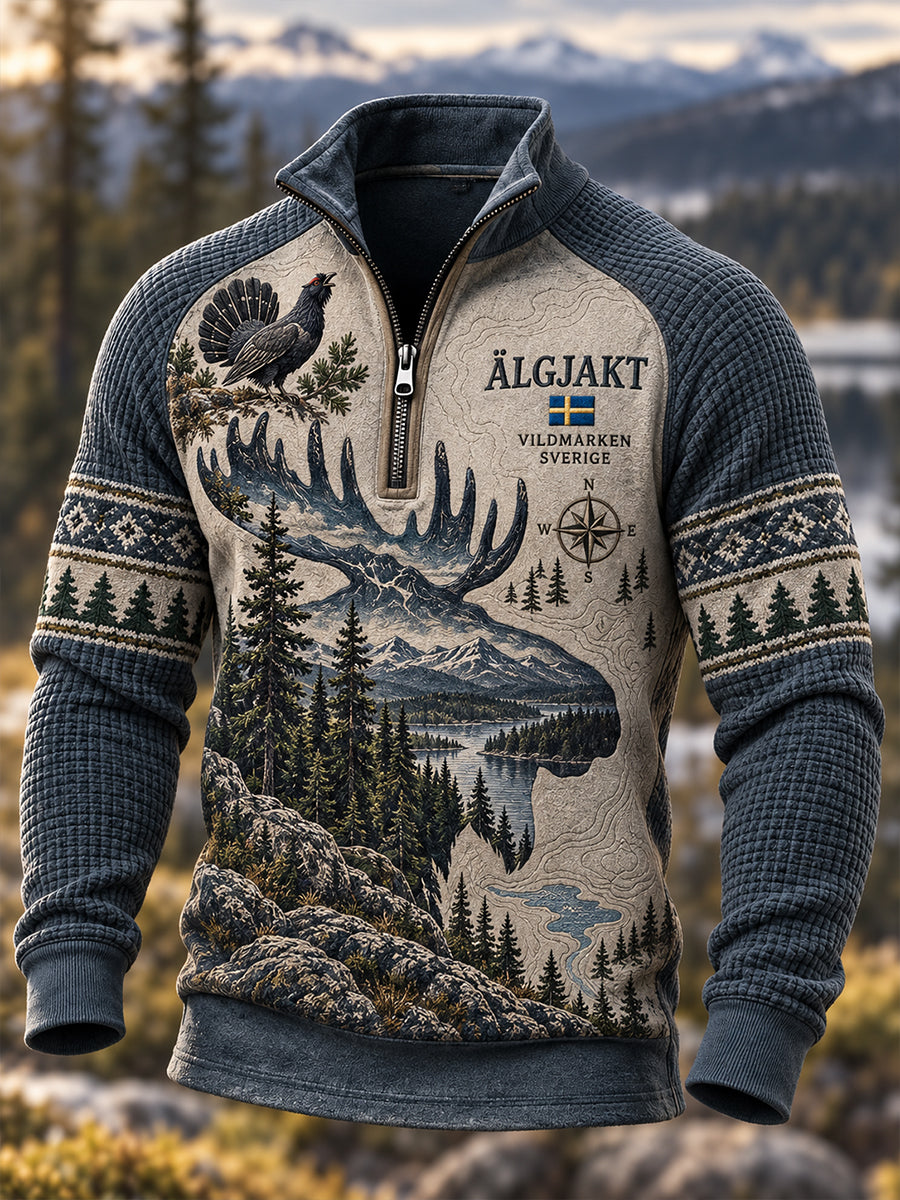 Mäns svenska jaktsäsong Half-Zip Stand Krage Sweatshirt