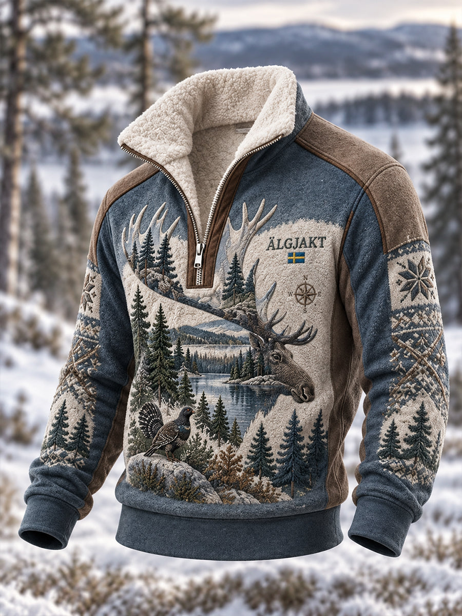 Mäns svensk jaktsäsong Fleece-lined Sweatshirt med Stand-Up krager