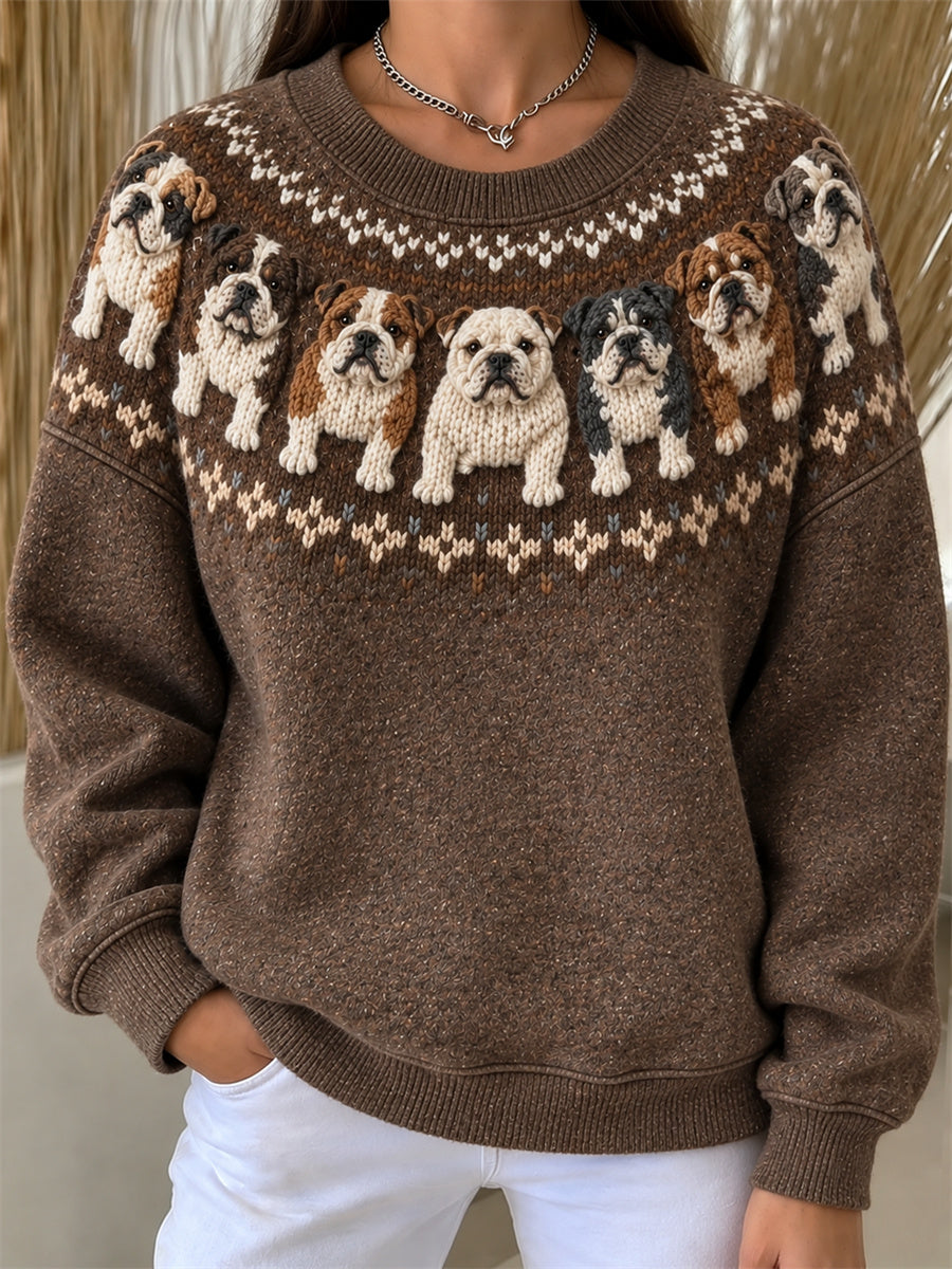 Kvinnors Vintage Bulldogs joke Isle Print Loose Fit Sweatshirt
