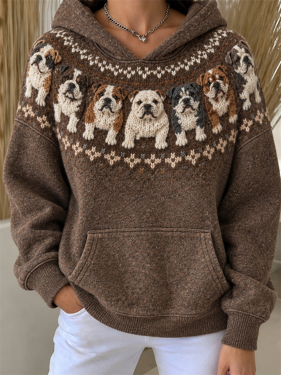 Kvinnors Vintage Bulldogs joke Isle Print Loose Fit Hoodie.