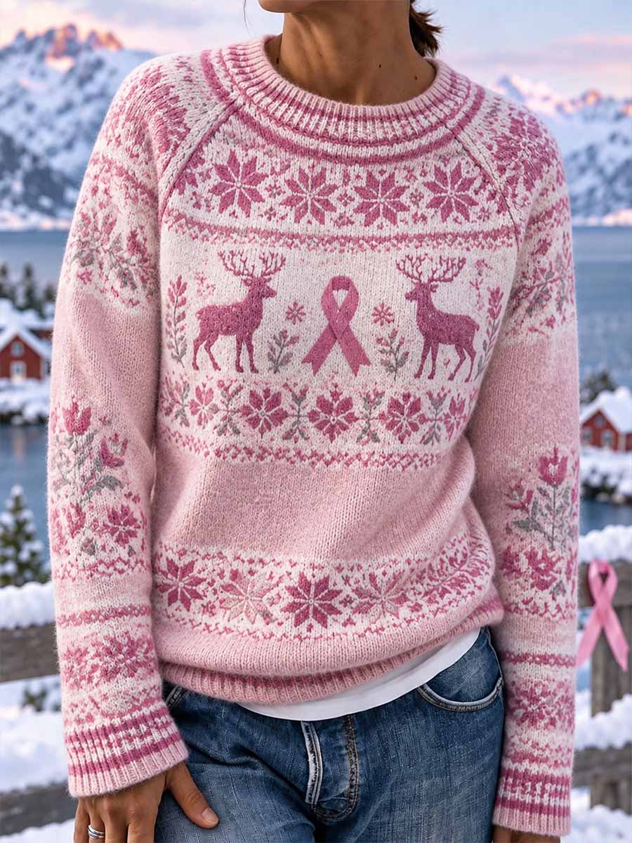 Damegenser med vintermotiv og rosa sløyfe, kunsttrykk