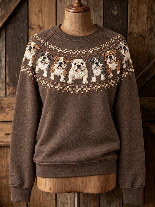Kvinnors Vintage Bulldogs Yoke Isle Print raglan ärm sweatshirt
