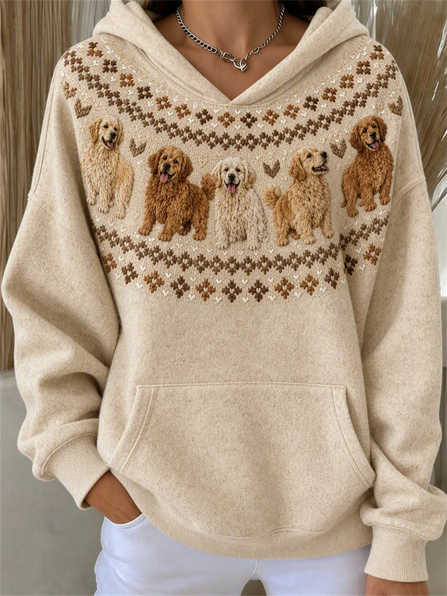 Damtröja med vintage-mönster av golden retriever-hundar från Yoke Isle