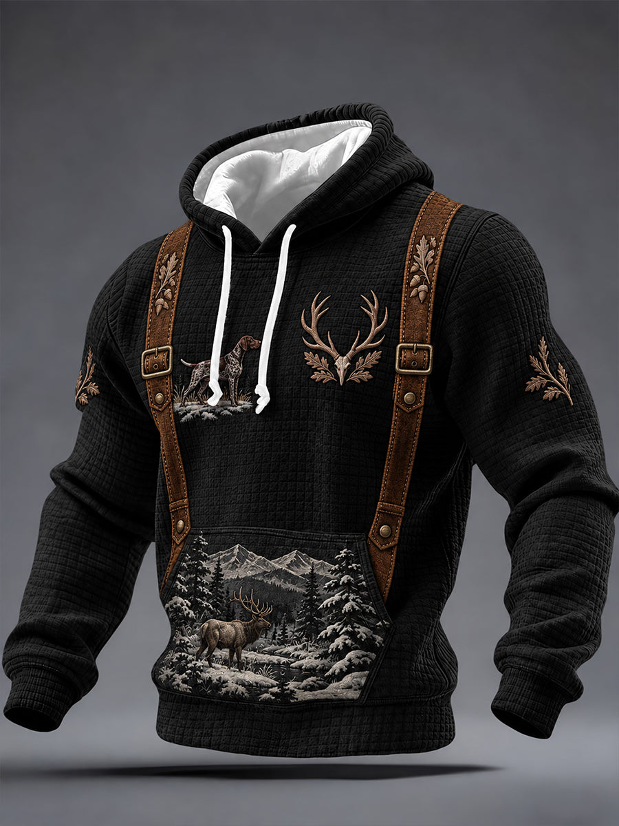 Mäns Vintage västra jakt konst Print Casual Våffle-Knit Hoodie