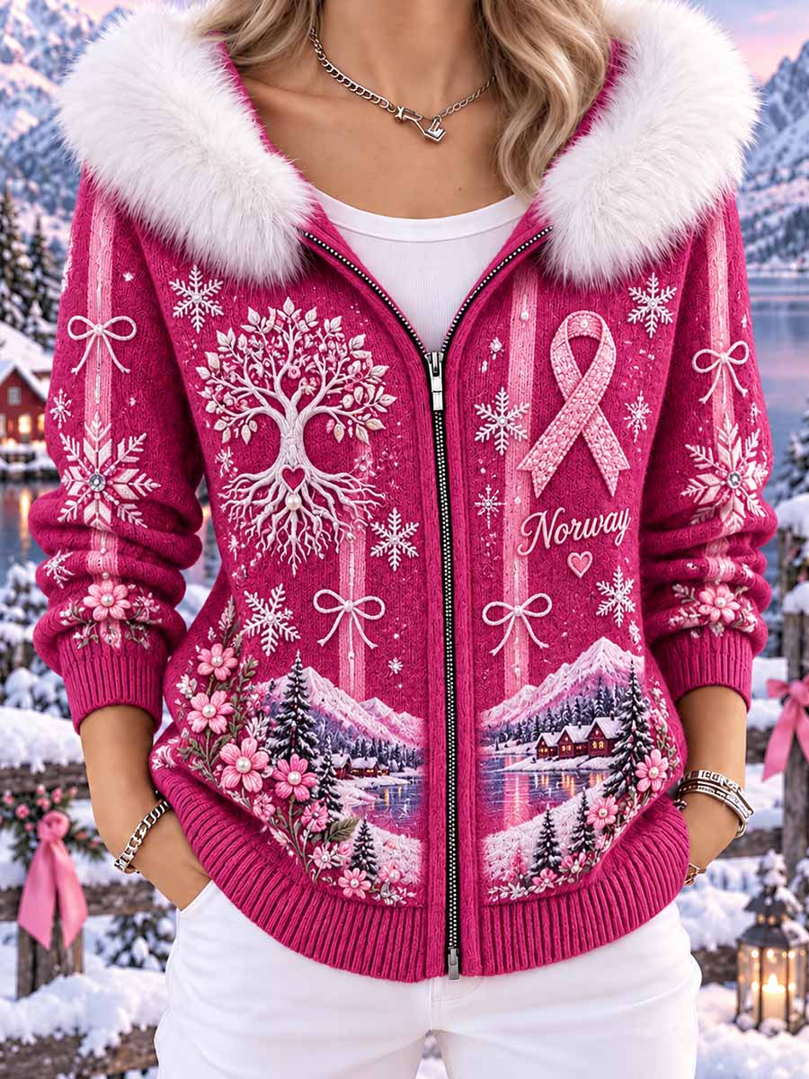 Kvinner Vinter Pink Liv Tree Bevissthet Mønster trykt trykk jakke