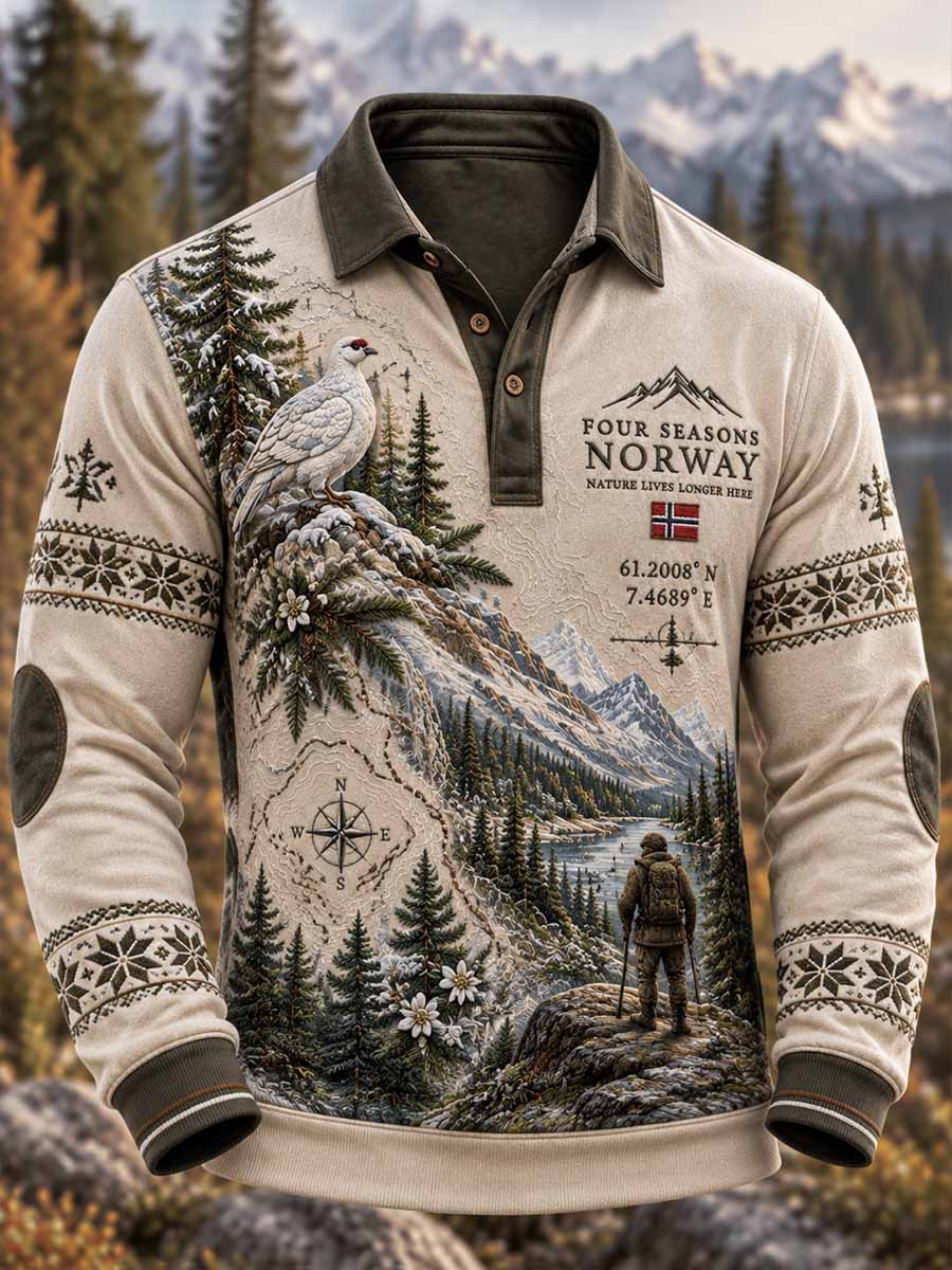Menns retro polo-skjorte med jaktmotiv