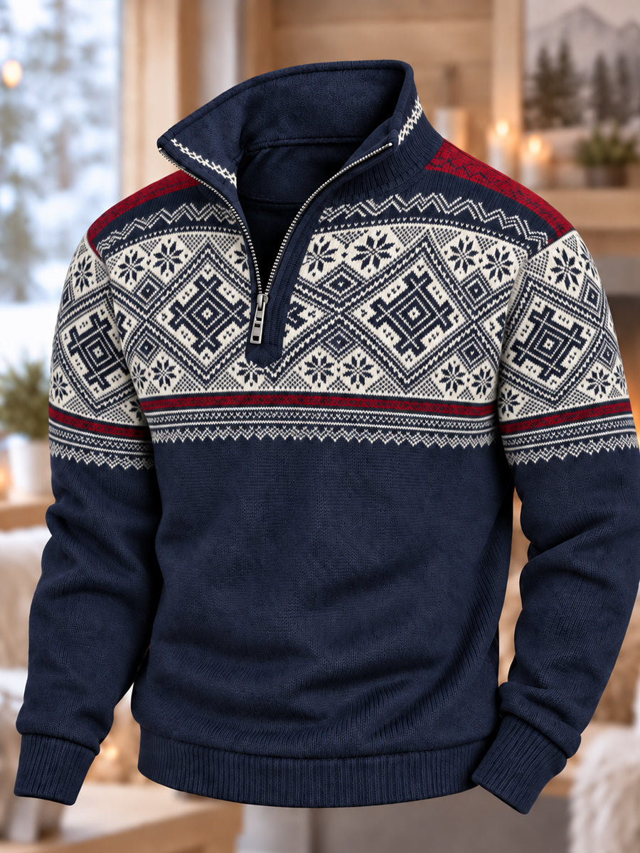 Nordiskt Norge-mönstrad zipphoodie för män