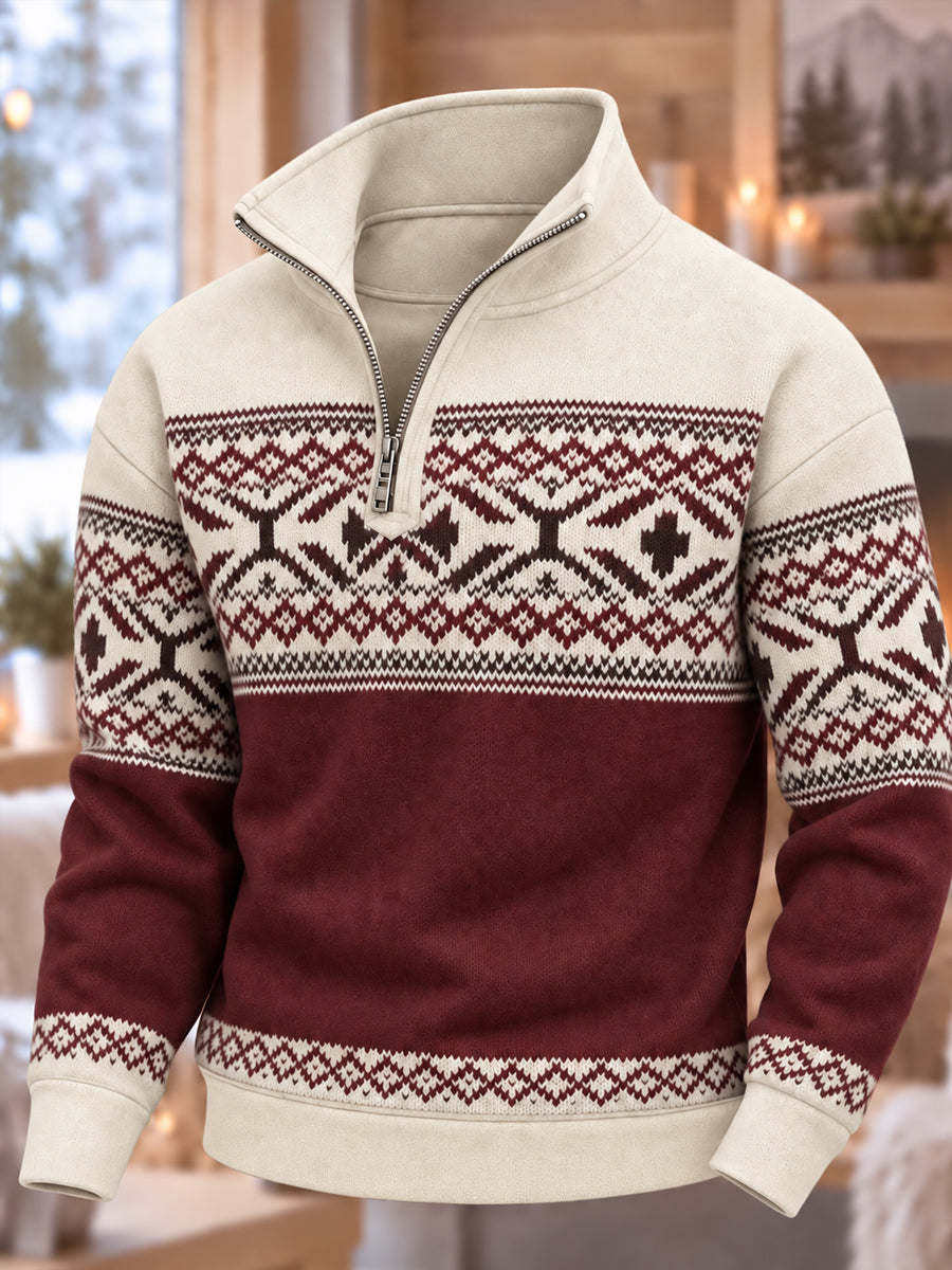 Nordiskt Norge-mönstrad zipphoodie för män