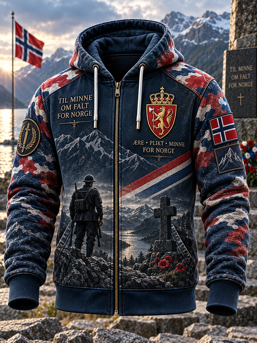 Herre-Norsk militær minne-hettegenser med glidelås