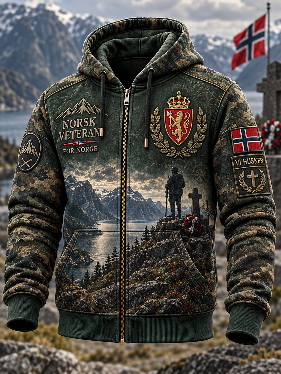 Herre-Norsk militær minne-hettegenser med glidelås