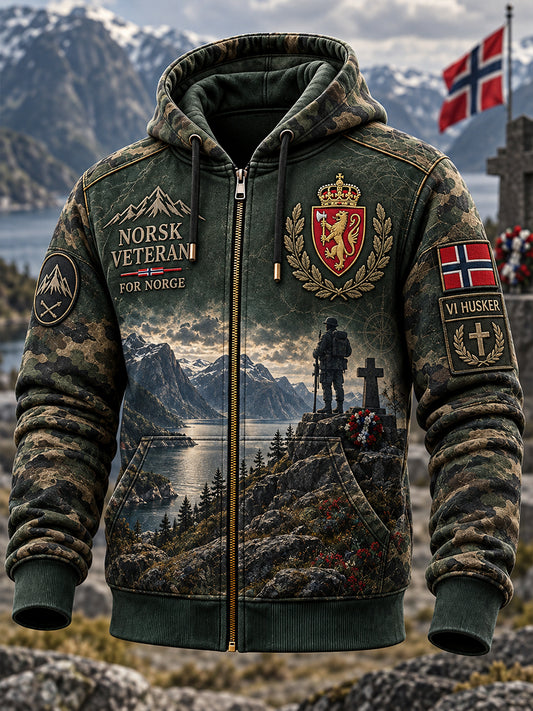 Herre-Norsk militær minne-hettegenser med glidelås
