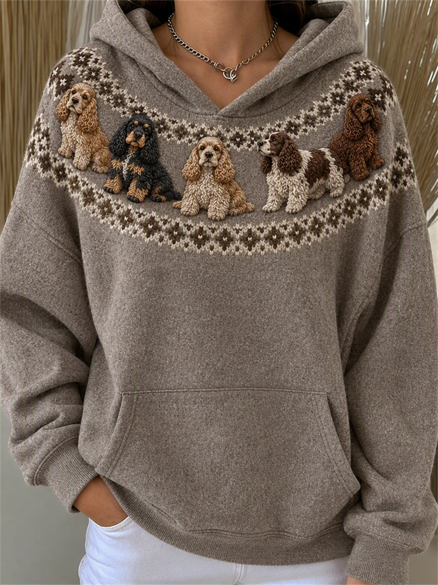 Kvinnors cocker Spaniel hundar Yoke Isle Print Mysig Hoodie Print