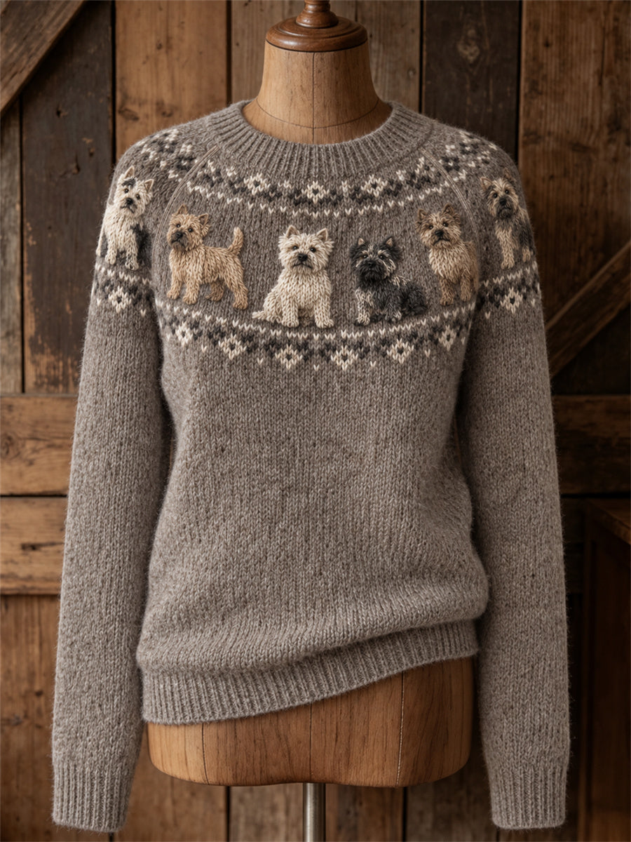 Kvinnor Cairn Terrier hundar Yoke Isle Print besättning hals tröjar
