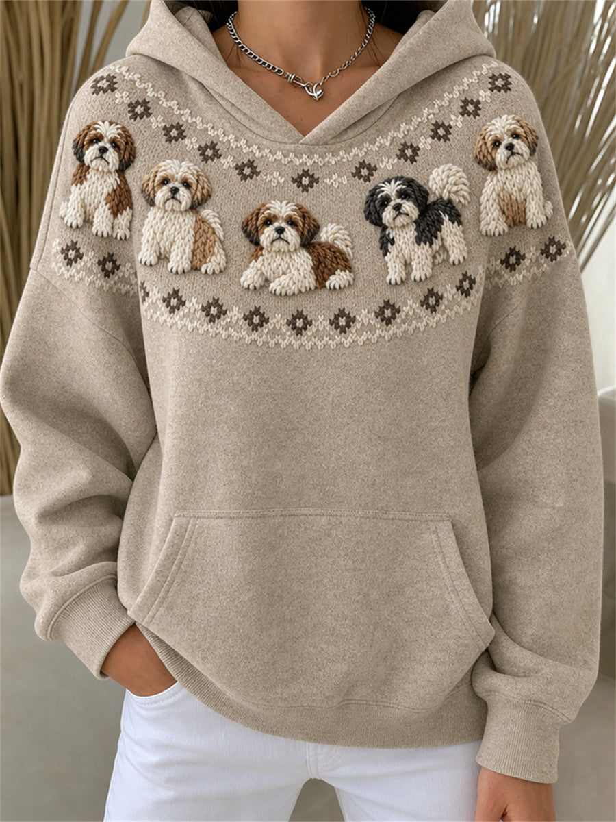 Kvinnors Shih Tzu Dogs Yoke Isle Print Mysig Hoodie Print