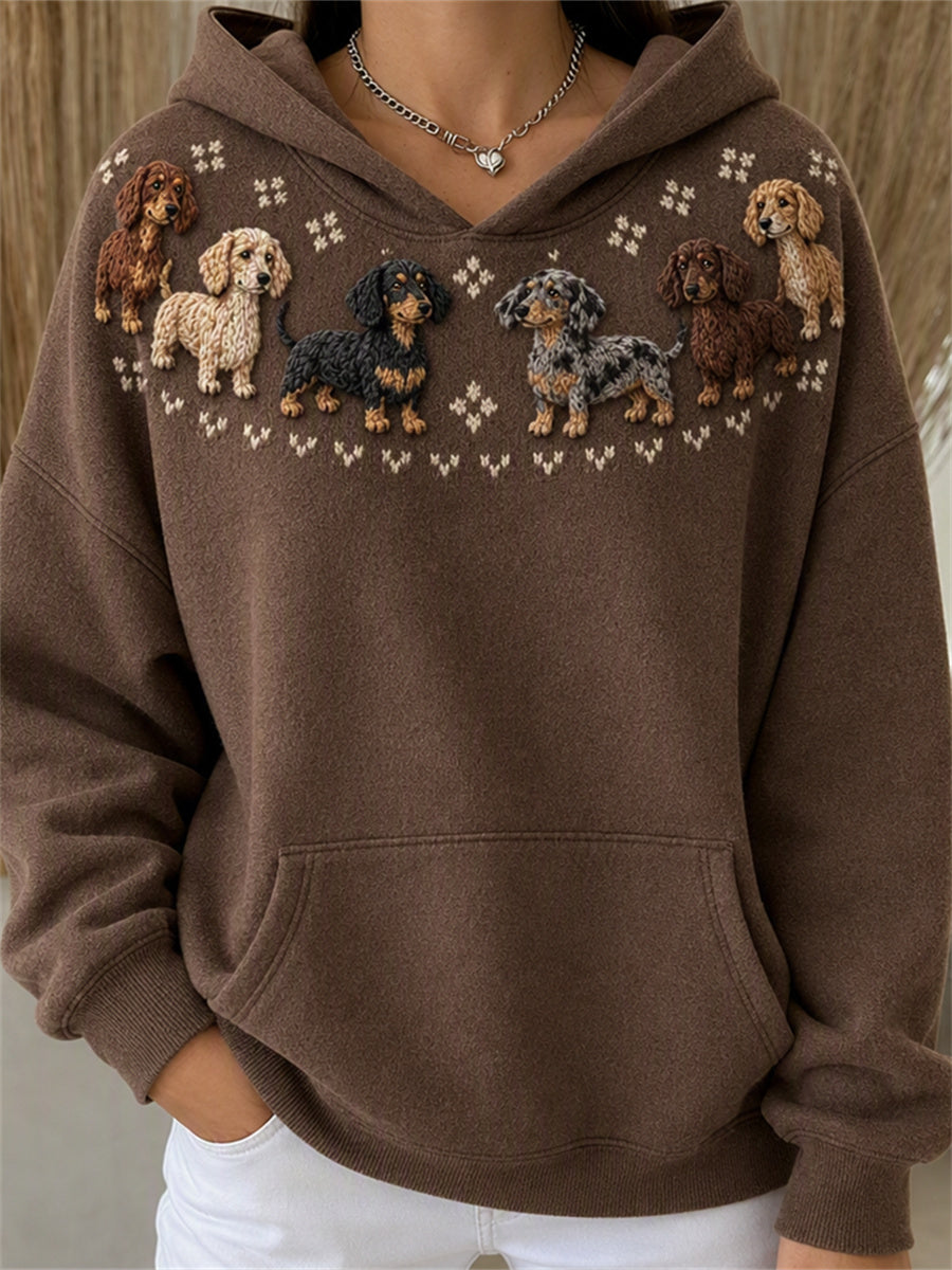 Kvinnors dachhund hundar Yoke Isle Print Mysig Hoodie Print