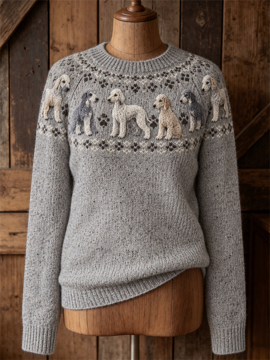 Kvinnor Bedlington Terrier hundar Yoke Isle Print besättning hals tröjar