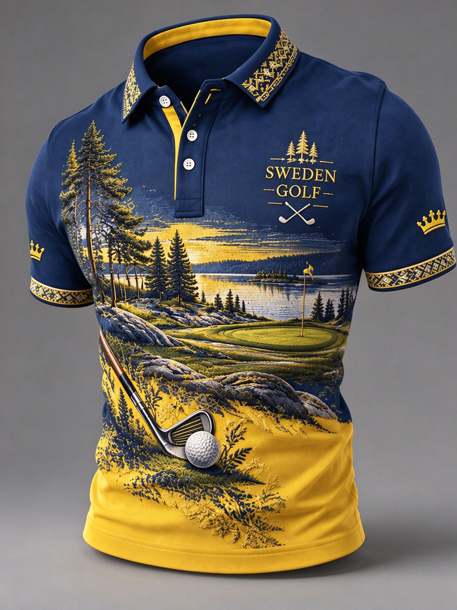 Herrens klassiska Svenska Golf-Inspirerat företag Polo tröja