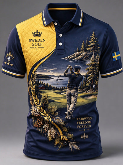 Herrens klassiska svenska Golf Polo tröj
