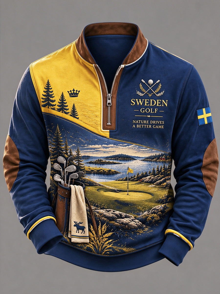 Herrens klassiska svenska blixtlås Pullover Golf tröjar