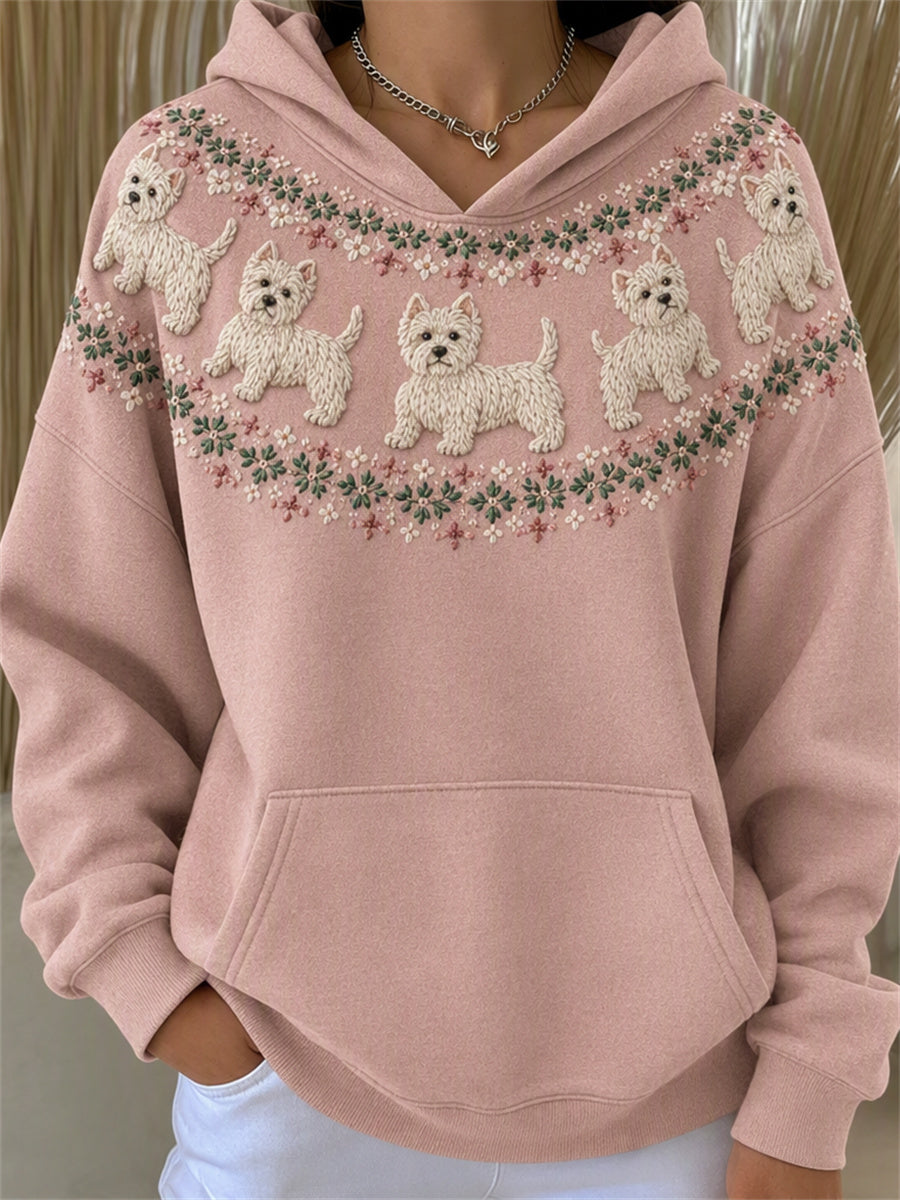Kvinnors Vintage West Highland Vita Terrier hundar Yoke Isle Print Mysig Hoodie Print