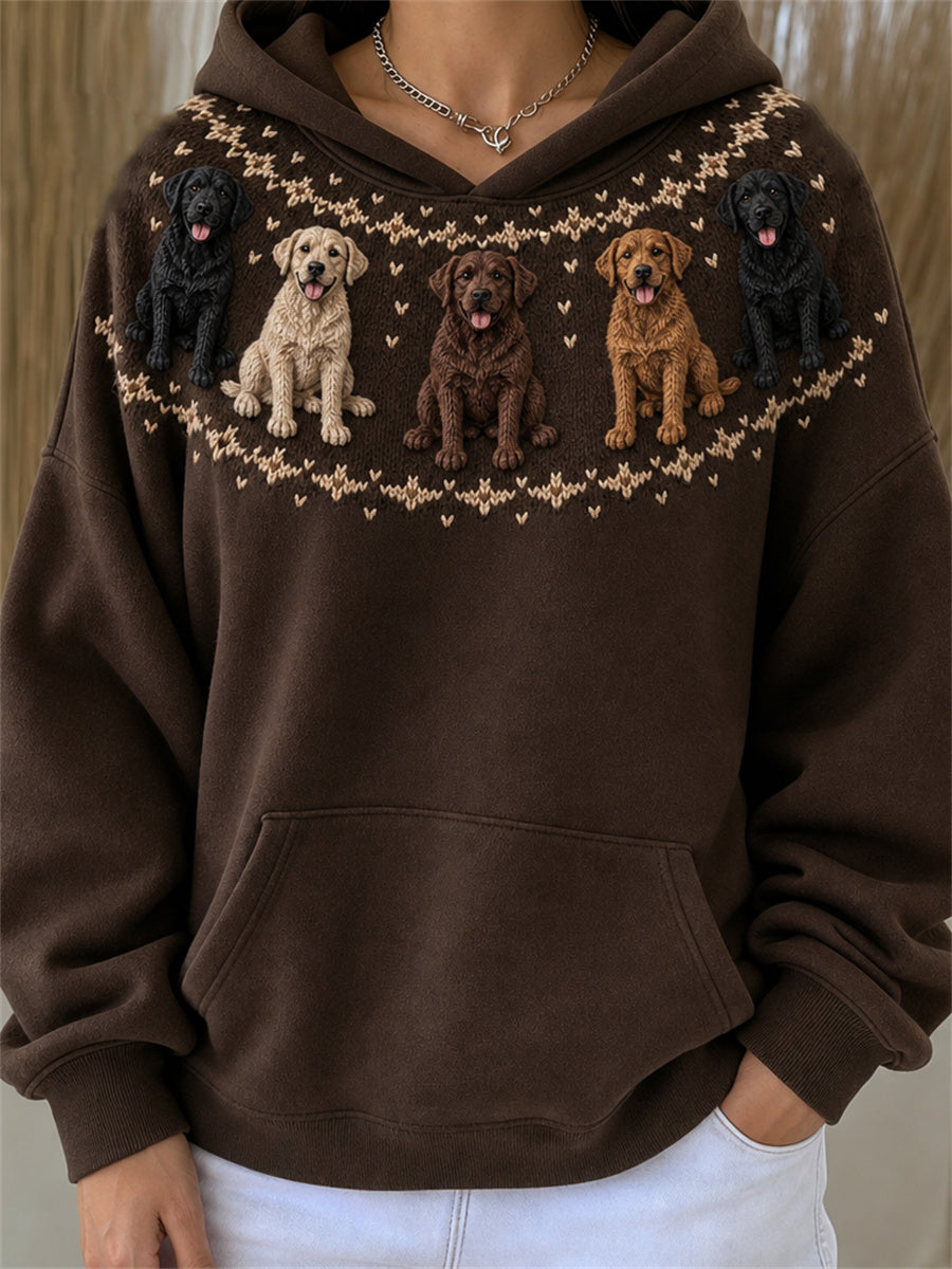 Kvinnors Vintage Labrador hundar Yoke Isle Print Mysig Hoodie Print