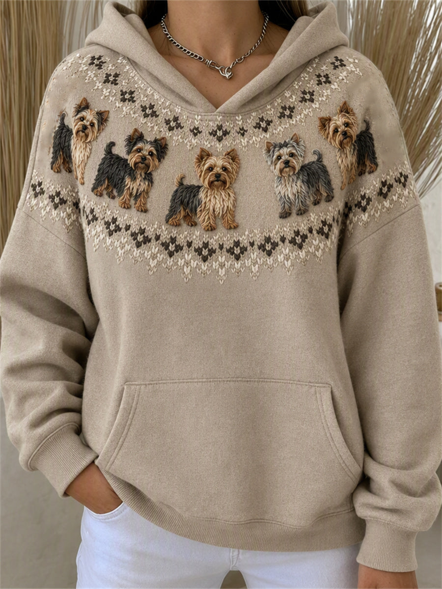 Kvinnors Vintage Yorkie Hundar Joke Isle Print Mysig Hoodie Print