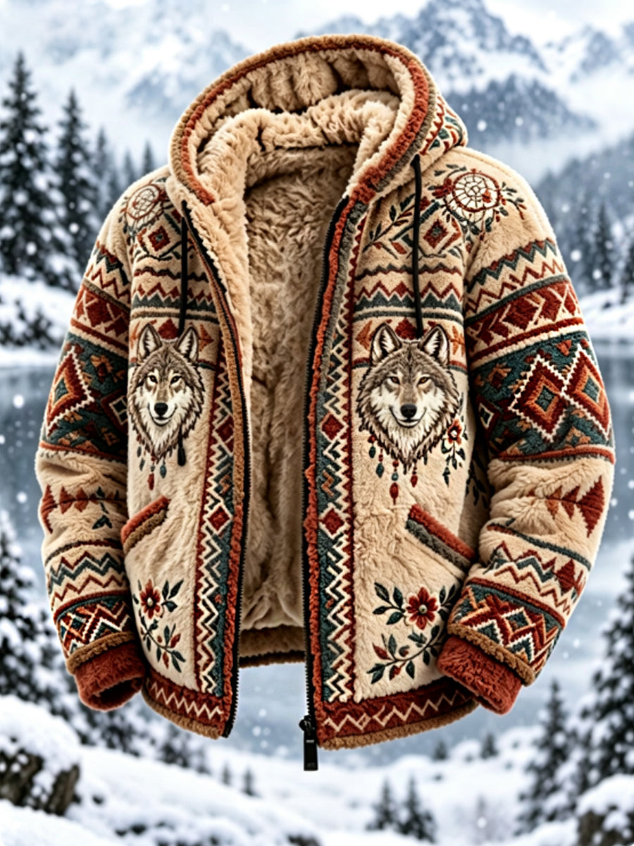 Mans vintageaztekisk flanelljacka med nordisk stil och hjorthuvud