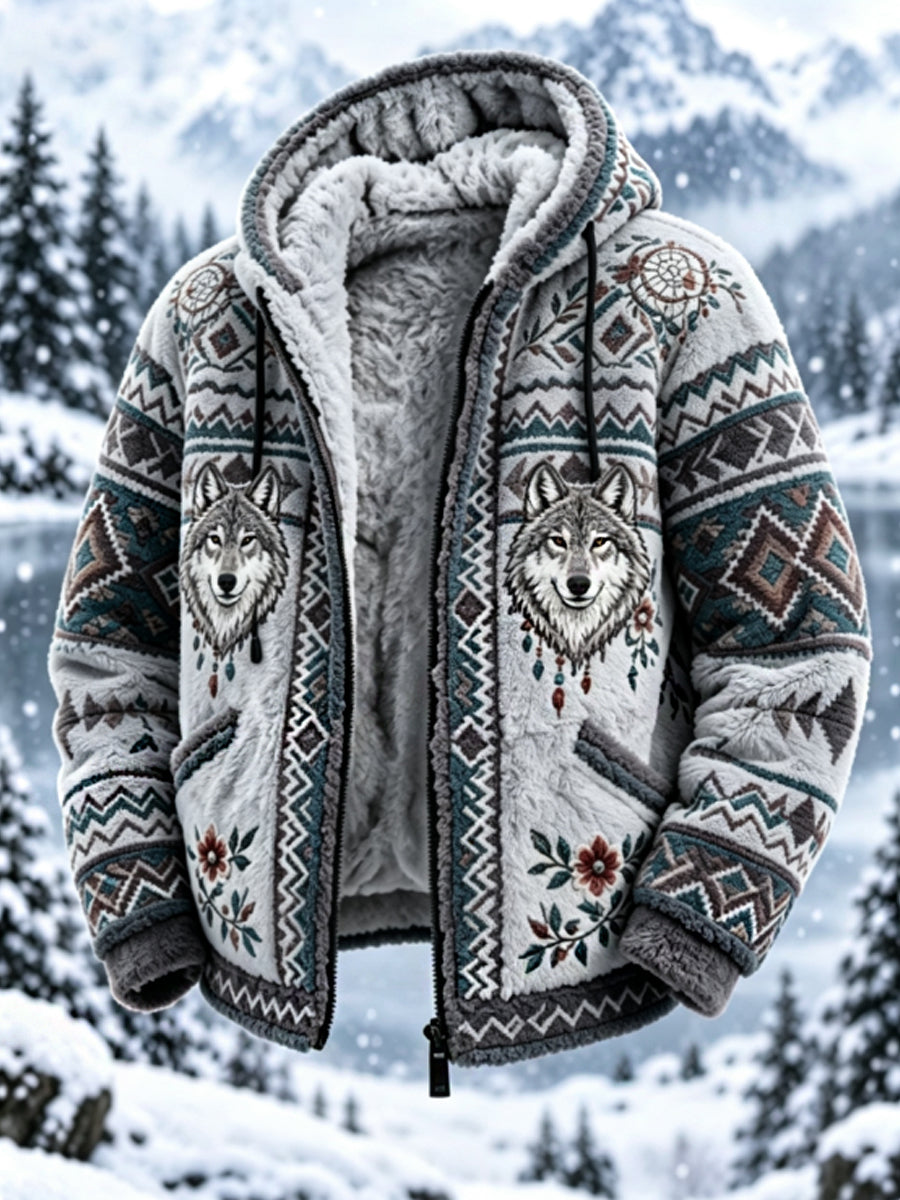 Mans vintageaztekisk flanelljacka med nordisk stil och hjorthuvud