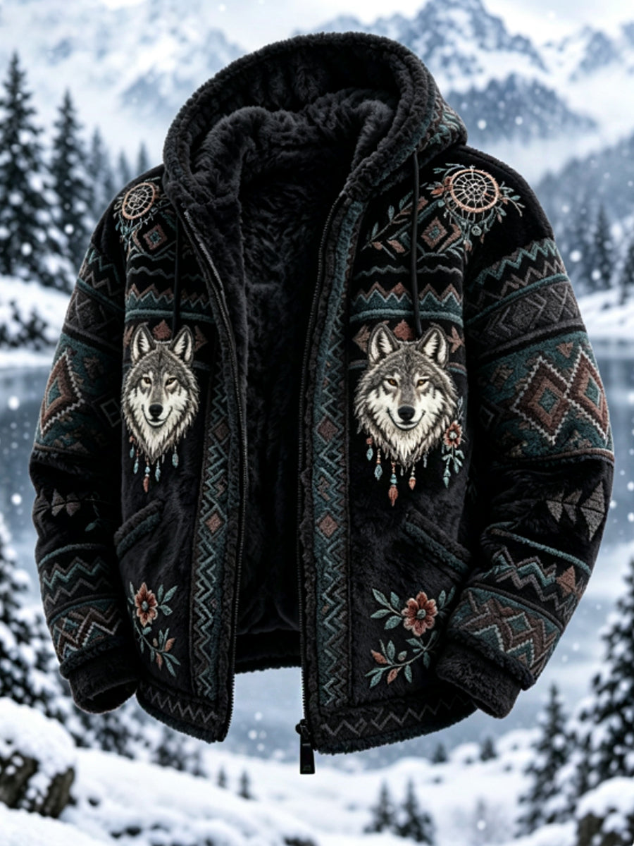 Mans vintageaztekisk flanelljacka med nordisk stil och hjorthuvud