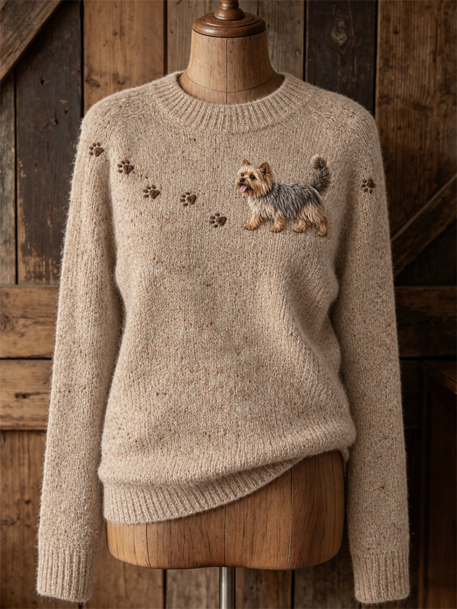 Kvinnors ljuvliga Yorkie Hund Walking & Paw Prints Skriv ut besättning hals tröjar