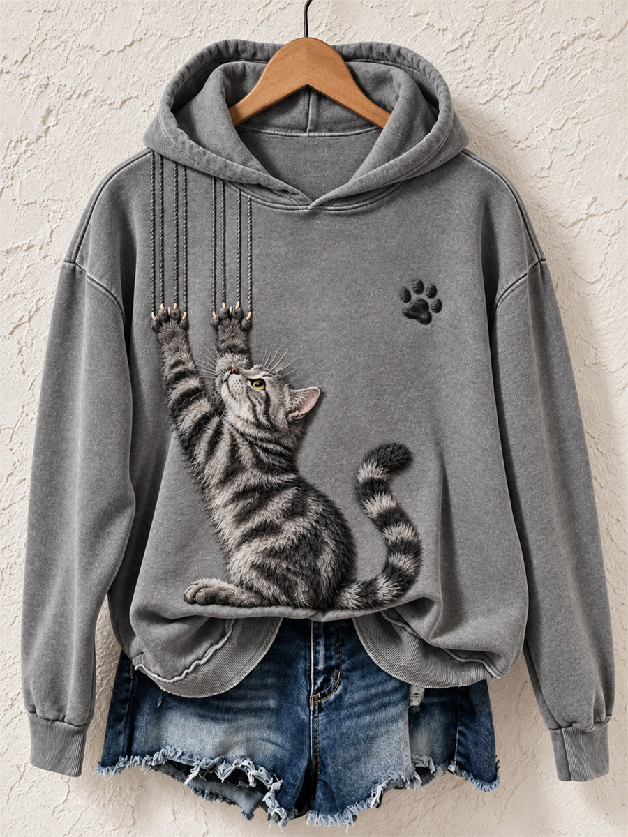 Kvinnors roliga amerikanska stenografi katt & klo skrap Skriv ut Mysig Hoodie Print