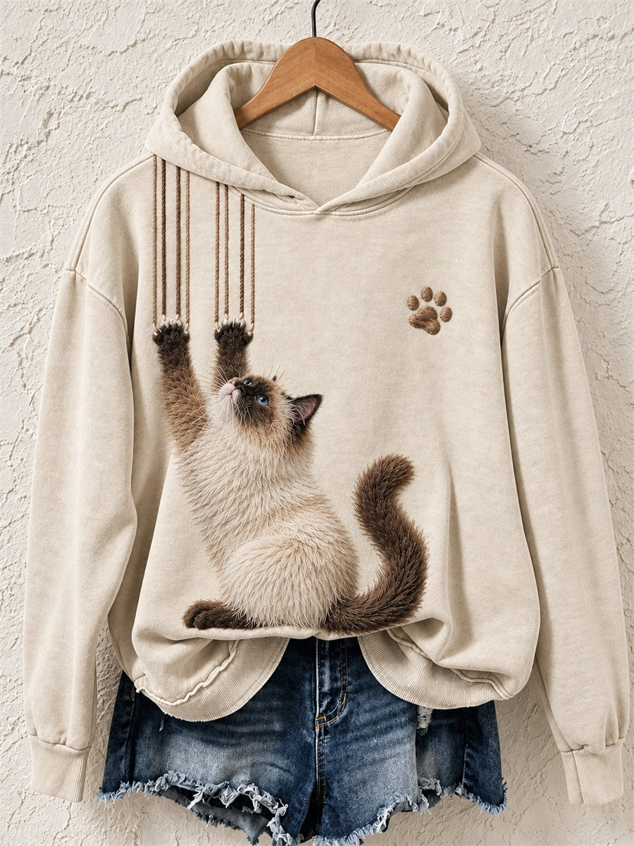 Kvinnors roliga ragdoll katt & klo skrap Skriv ut Mysig Hoodie Print