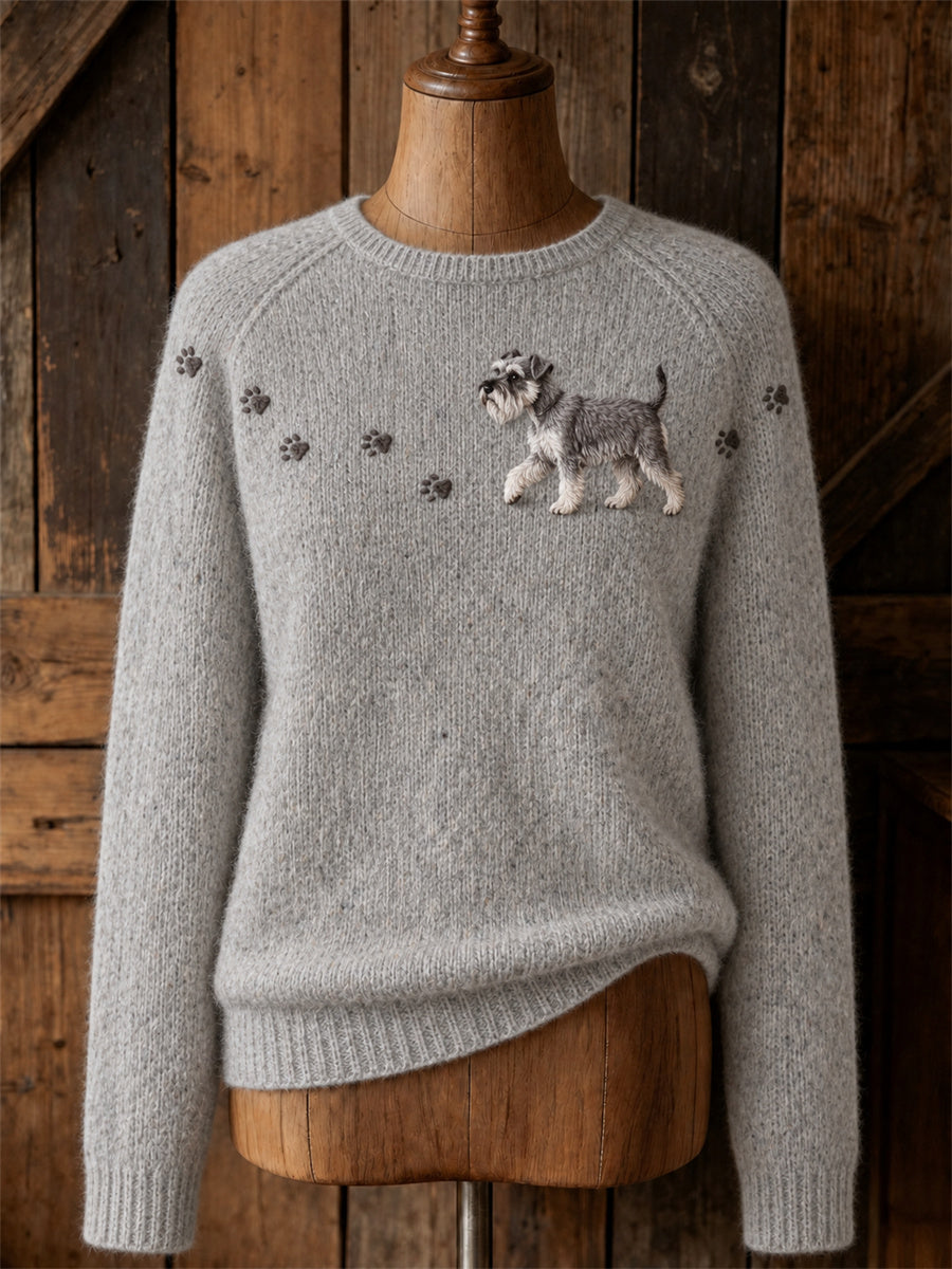 Kvinnors ljuvliga Schnauzer hund promenader & tass Tryck tröja tröja skriv ut besättning hals tröjar