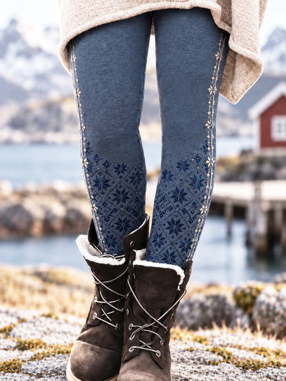 Kvinnor Retro Nordic Snowflake Leggings
