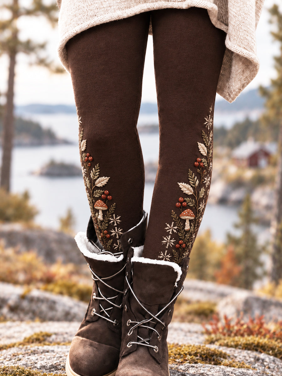Kvinnors Retro Nordiska Svamp Skog Leggings