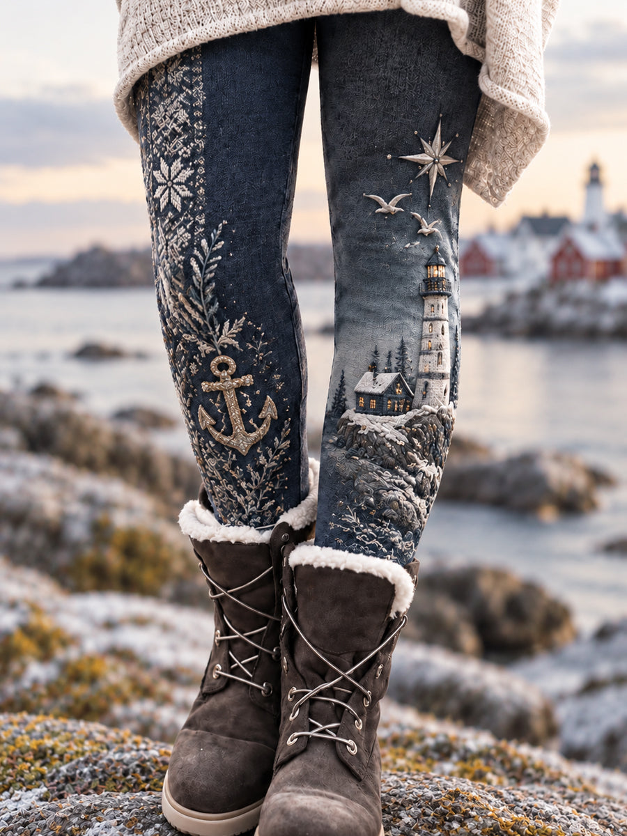 Kvinnors Nordiska Retro Kustkultur Ön Leggings