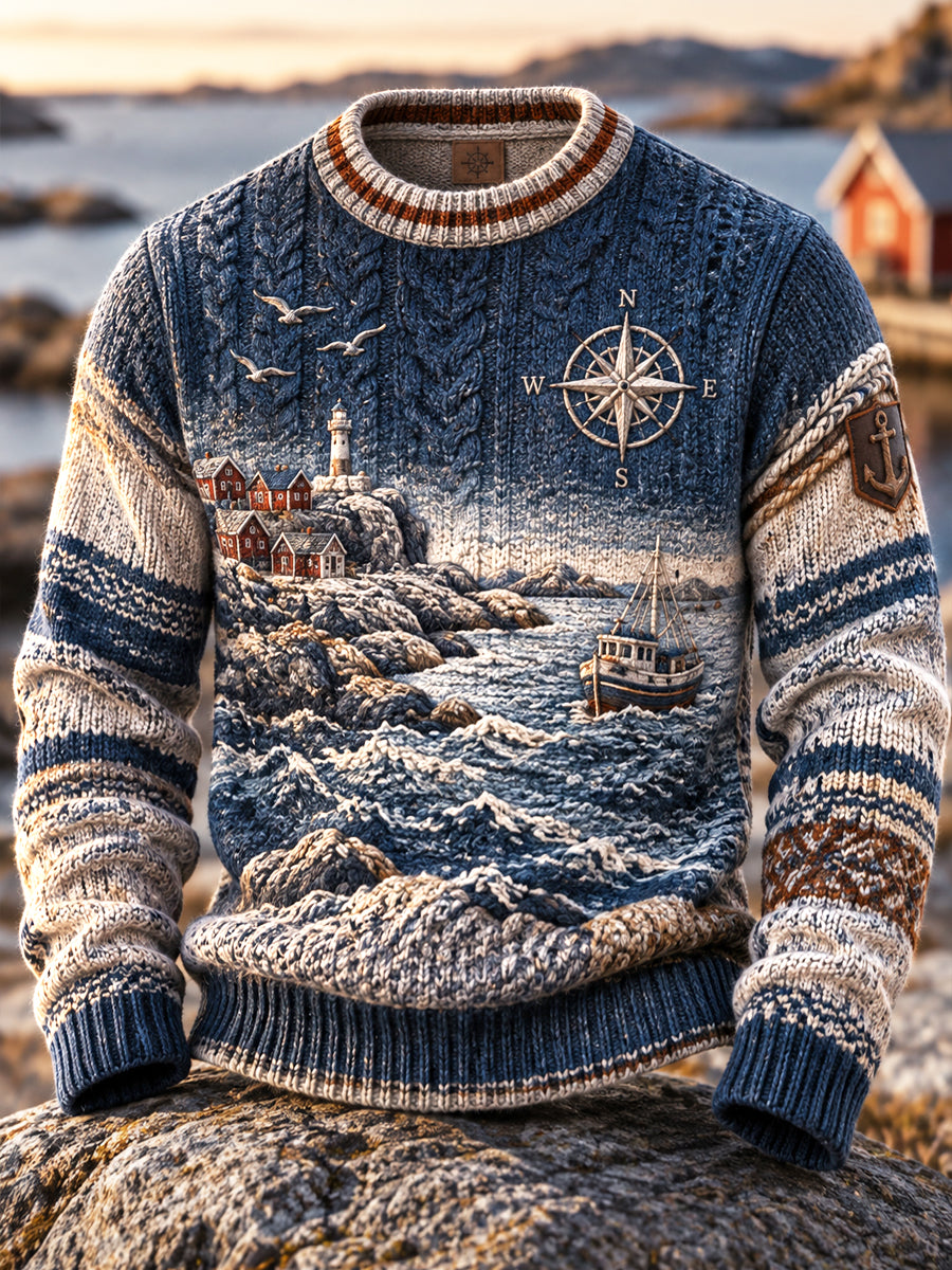 Retro Nordic Kustnära Inspirerad Gradient Crewneck Tröjar