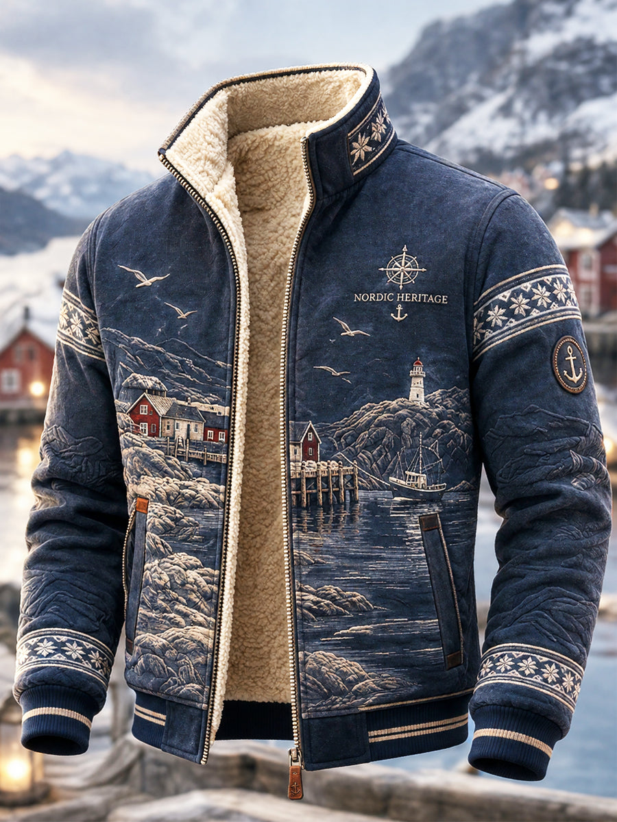 Retro Nordic Kust-Inspirerad Fleece-Lined Jacka