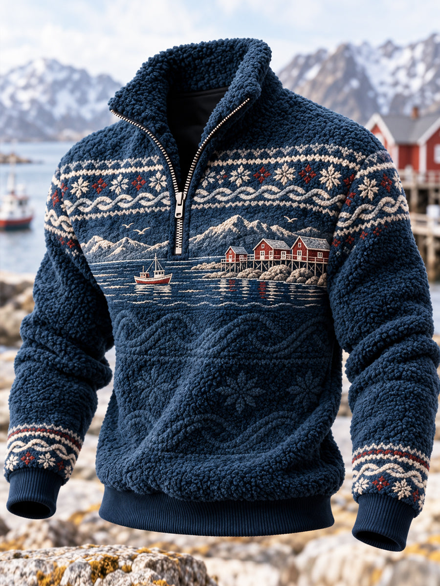 Retro Nordic Kustnära Inspirerad Flannel Fair Isle Sweatshirt